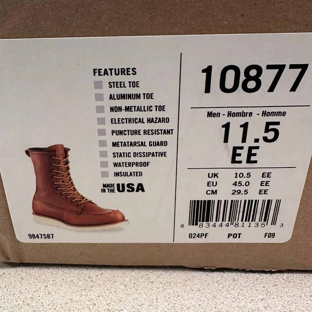 Men's Brown Leather Lace-Up Moc Toe Work Boots